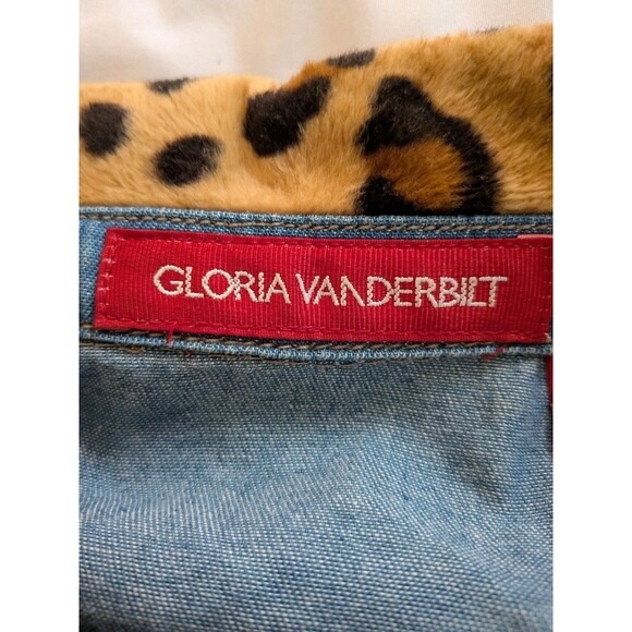 Gloria Vanderbilt Jacket Womens L Denim Medium Wash Cheetah Print Collar Zipper - Picture 3 of 13